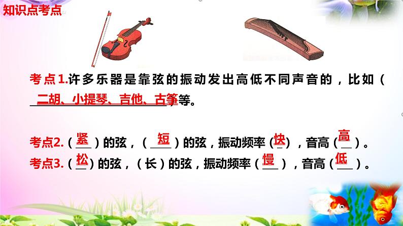 教科版科学四年级上册1.7让弦发出高低不同的声音-知识点复习课件+实验+典型试题(动画已调)03