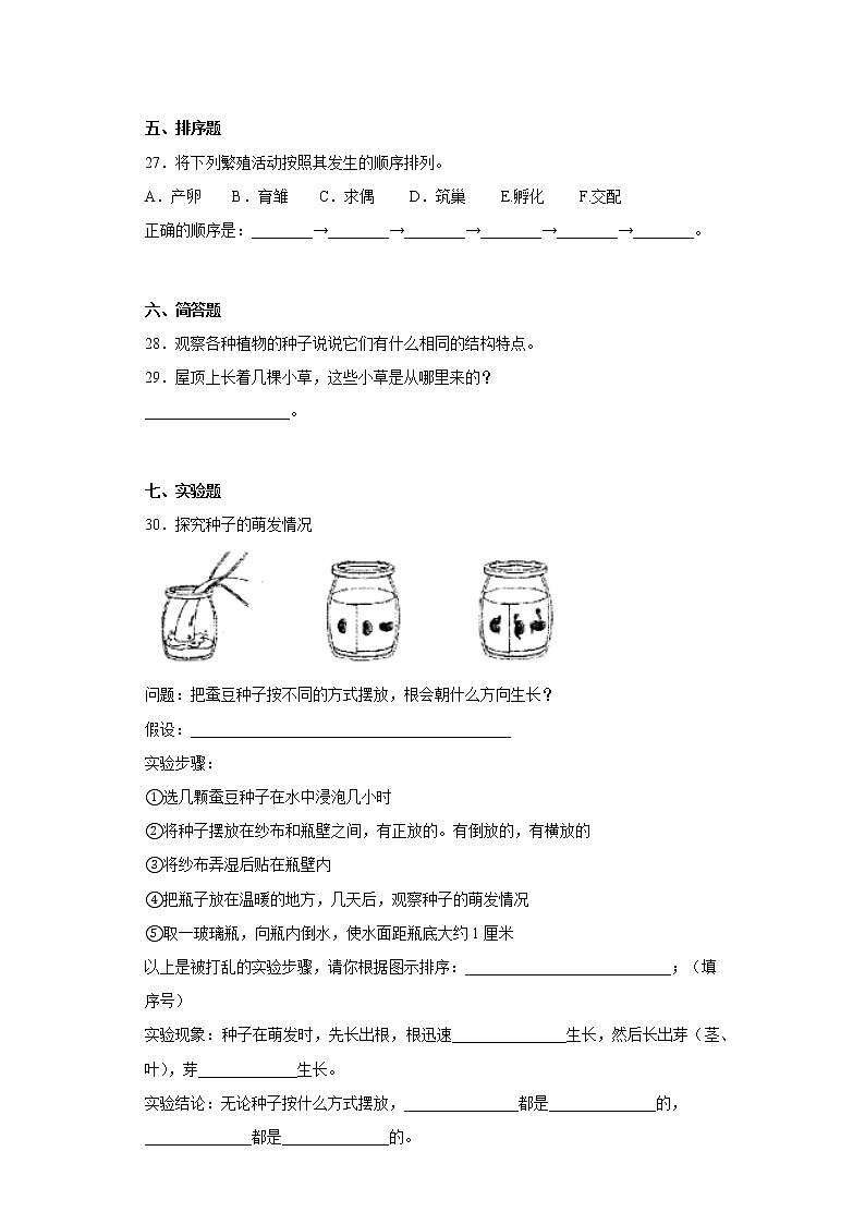 苏教版四年级科学下册第四单元综合测试卷繁殖(二)含答案第3页