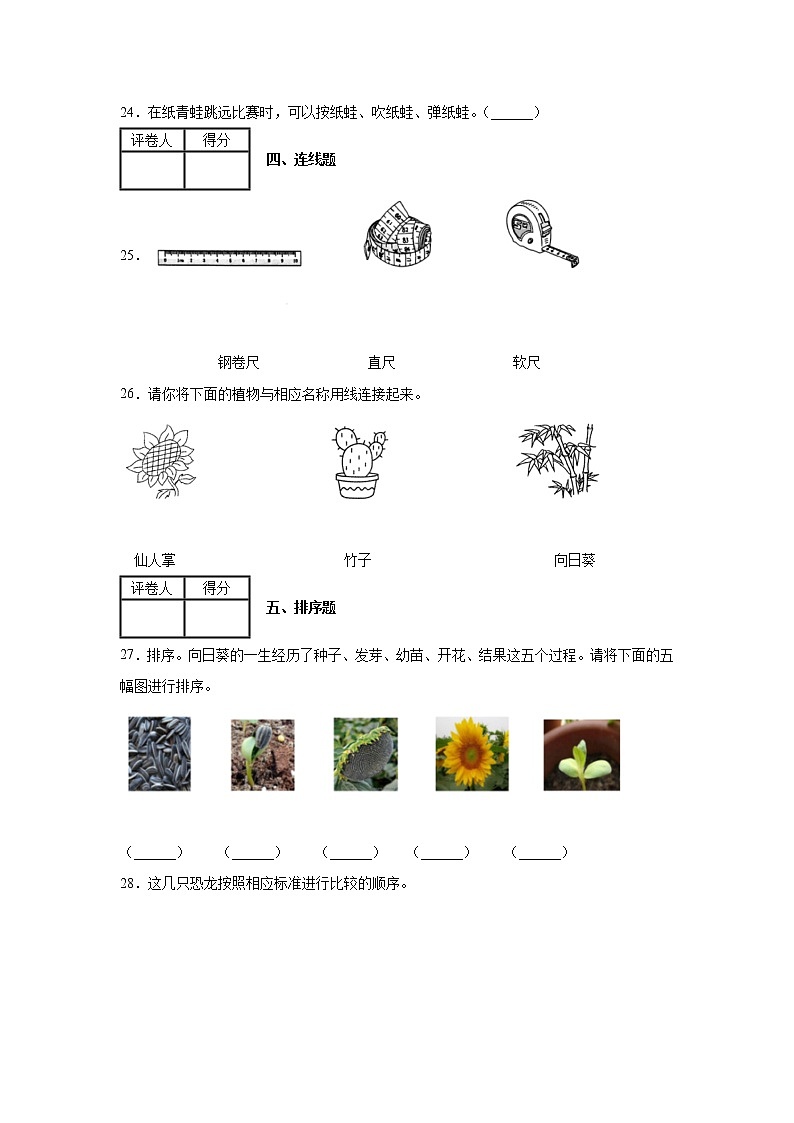 一年级科学上册试题-期末复习检测卷(含解析)教科版(2017)03