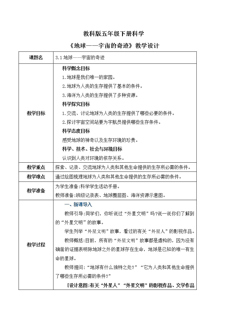 3.1《地球——宇宙的奇迹》课件PPT+教案01