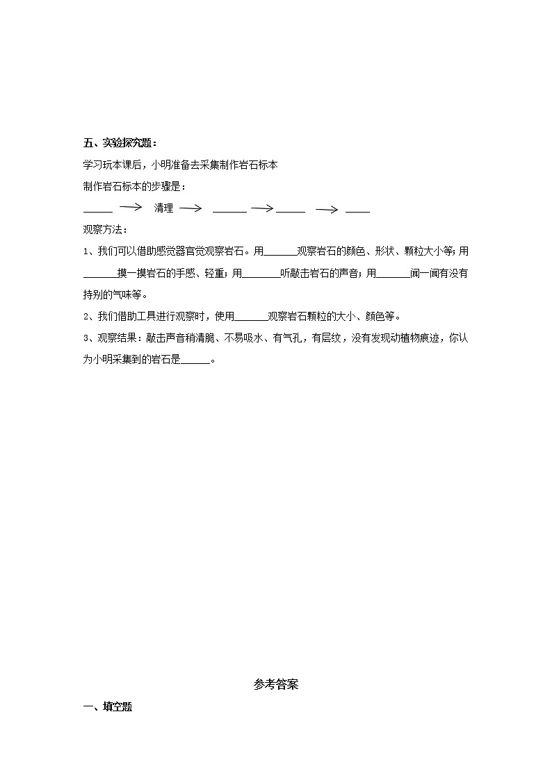 5.16常见的岩石(课时练)苏教版四年级上册第2页