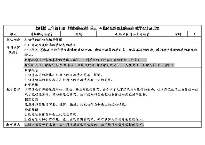 3.《物体在斜面上的运动》教学设计第1页