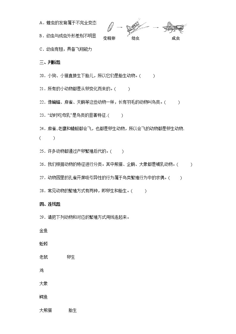 教科版科学三年级下册2.7动物的繁殖 同步练习(含答案)03