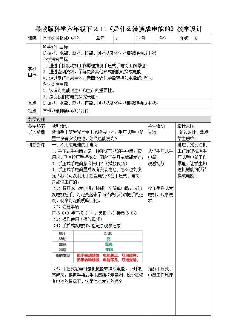 粤教粤科版六下科学2.11《是什么转换成电能的》课件+教案+练习+素材01