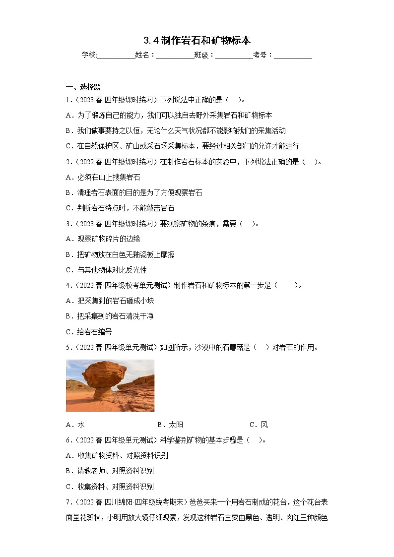 3.4制作岩石和矿物标本 练习01