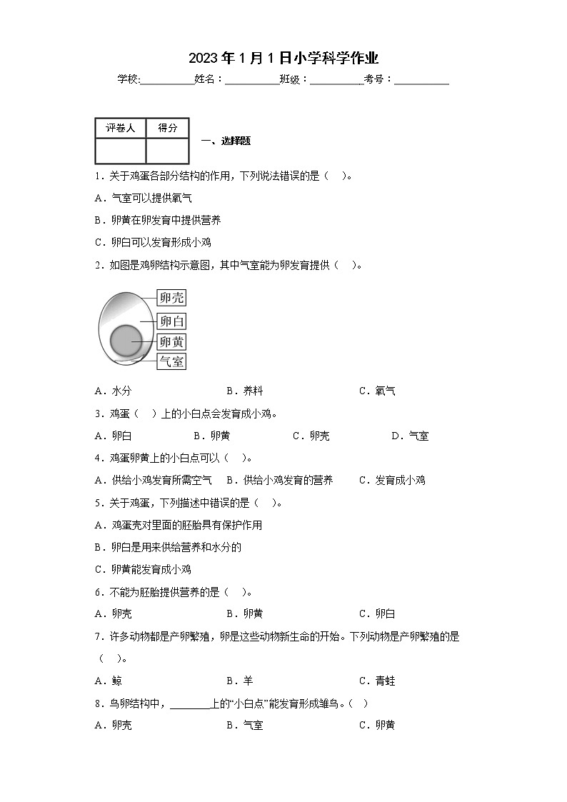 2.2认识其他动物的卵 练习01
