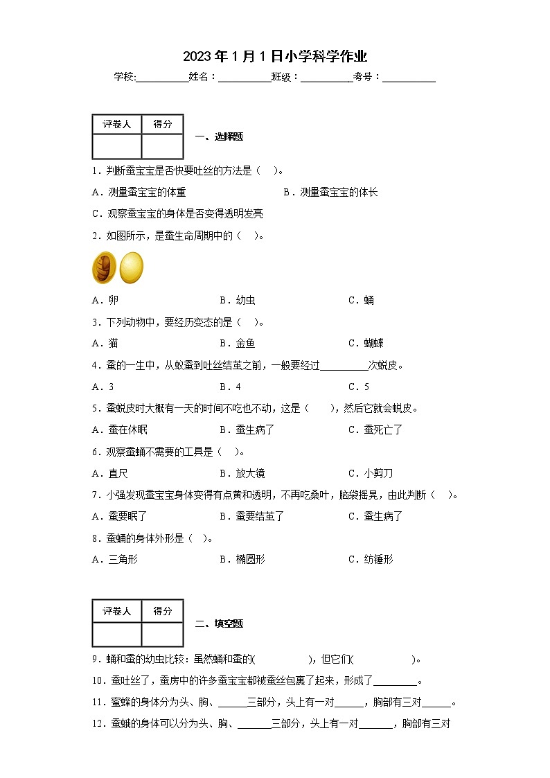 2.4蚕变了新模样 练习第1页