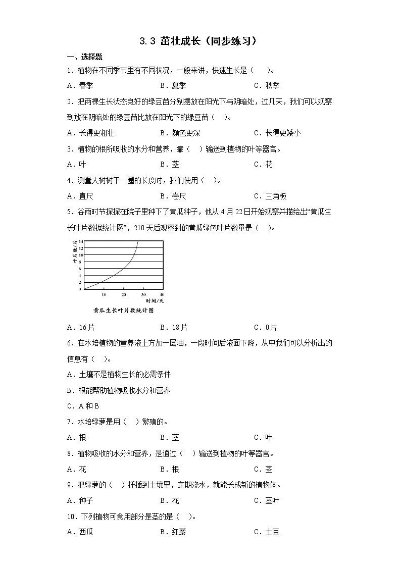大象版三下科学3.3 茁壮成长(同步练习)(含答案)第1页