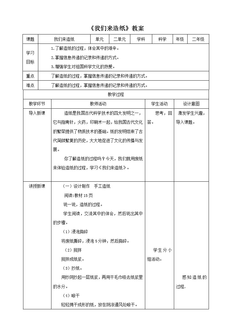 2.1 我们来造纸(教案)第1页