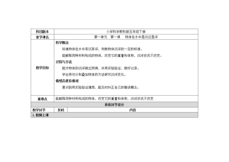 1.1 物体在水中是沉还是浮 课件+教案01