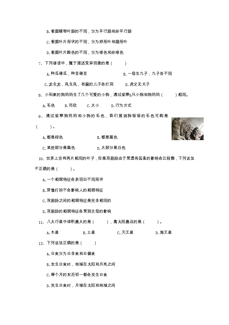 2022-2023学年六年级下学期科学期末检测试卷教科版试卷六第2页