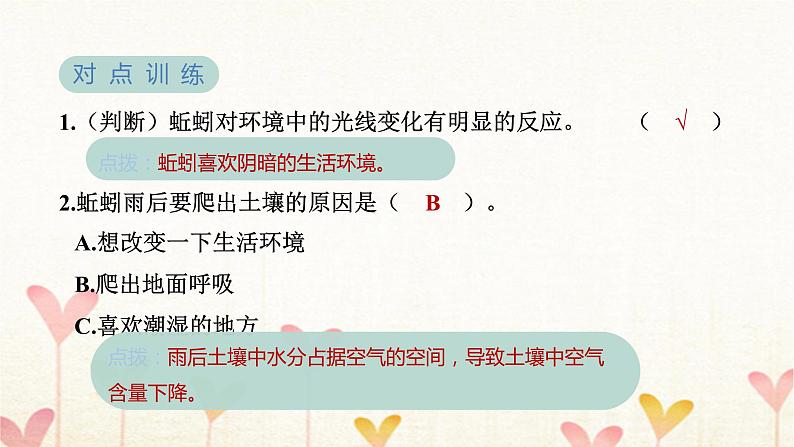 教科版五年级科学下册第1单元第4课时蚯蚓的选择习题课件06