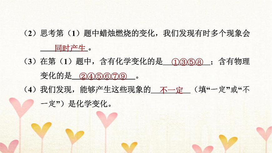 教科版六年級(jí)科學(xué)下冊(cè)第4單元第4課時(shí)變化中伴隨的現(xiàn)象習(xí)題課件第8頁(yè)