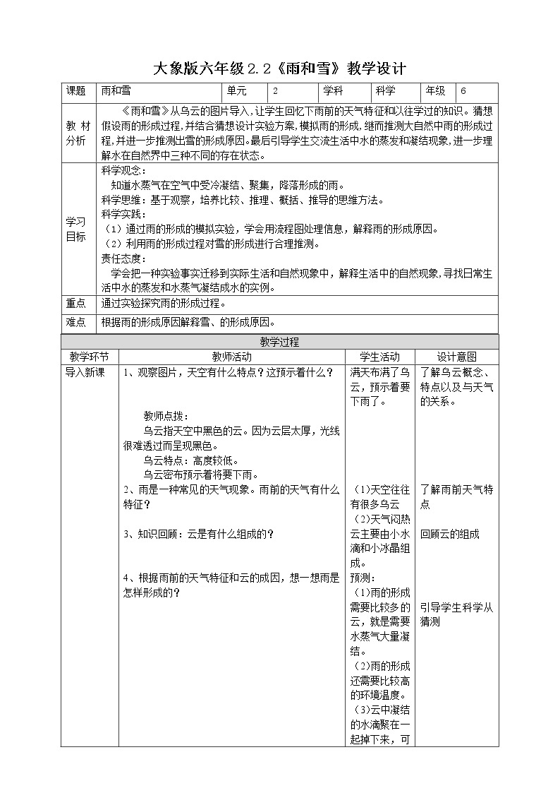 大象版六上科学 2.2《雨和雪》课件+教案01