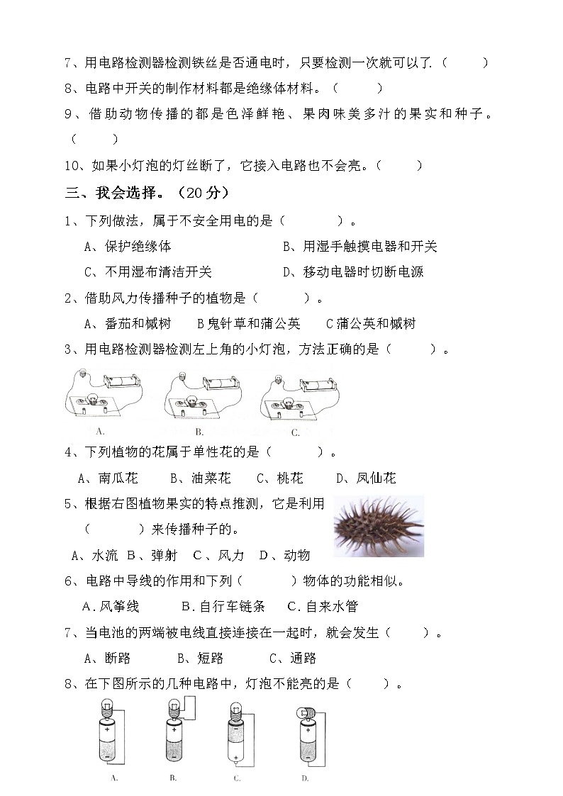 教科版科学四下期中检测卷(含答案)02