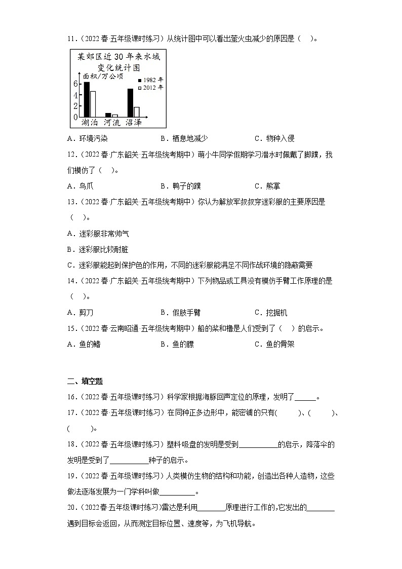 25生物的启示(真题练习)-小学科学五年级下册 苏教版(2017)第2页