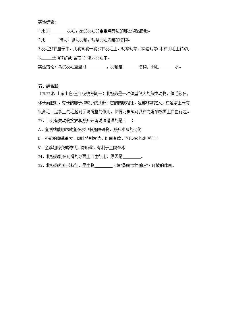 专题01 动物与环境 近年小升初科学三年级上册真题分类汇编 第3页