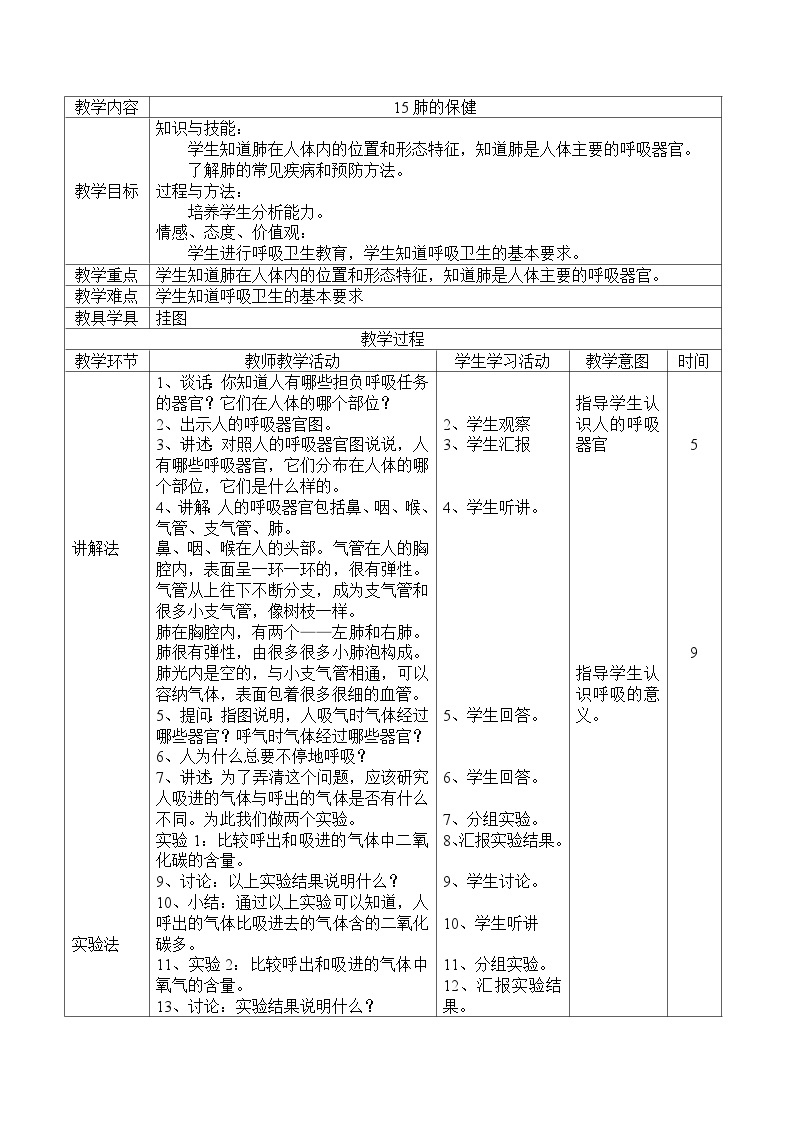 《15.肺的保健》教案+课件01