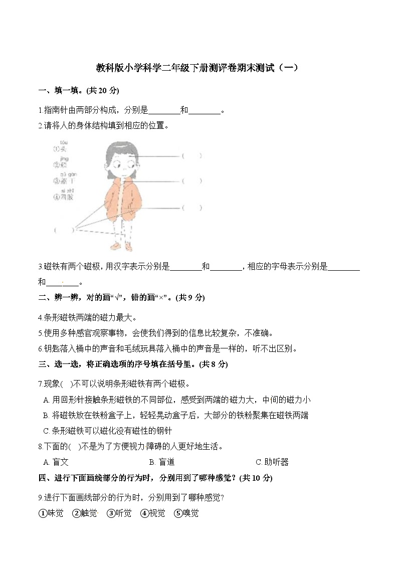 小学科学教科版（2017）二年级下册期末模拟卷1（含答案）