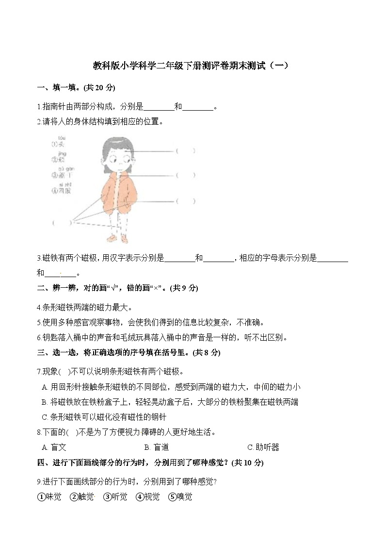 小学科学教科版（2017）二年级下册期末模拟卷1（含答案）01