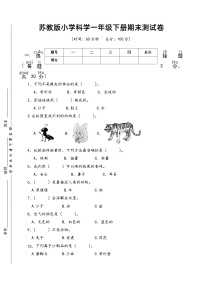 小学科学苏教版（2017）一年级下册期末模拟卷1（含答案）