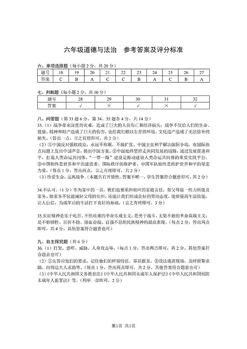 贵州省玉屏侗族自治县2022-2023学年六年级下学期过程性质量监测(月考)科学、道德与法治试卷01