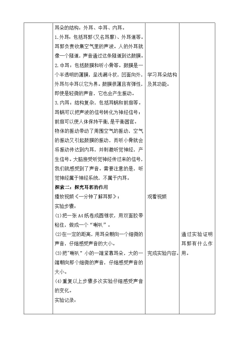 教科版四年级科学上册 1.4 我们是怎样听到声音的 教案第2页