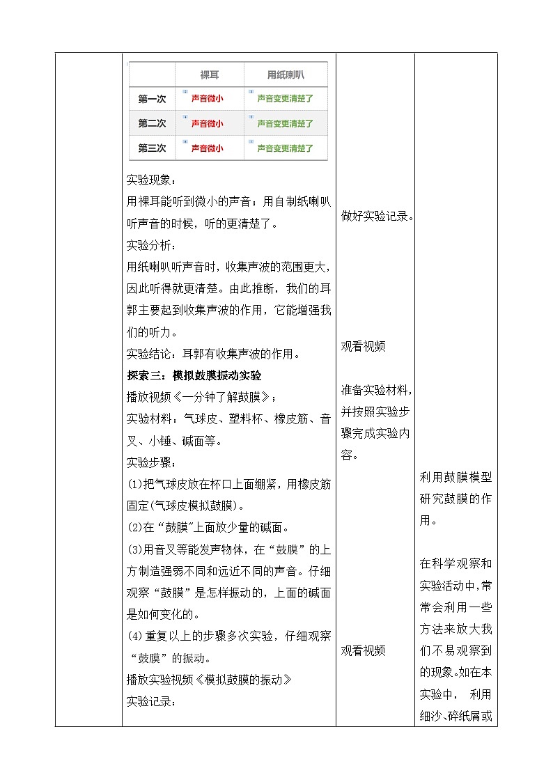 教科版四年级科学上册 1.4 我们是怎样听到声音的 教案第3页
