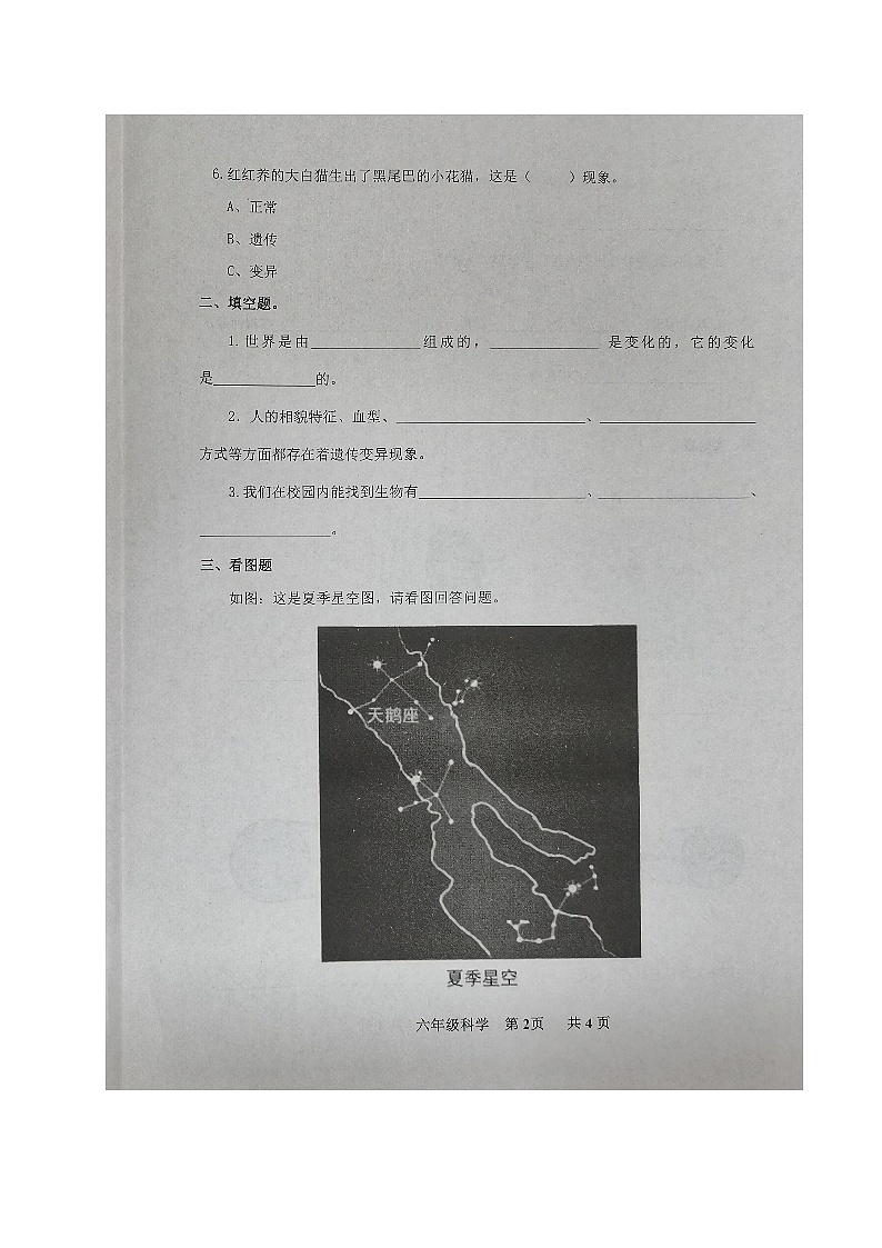 山东省滨州市阳信县2022-2023学年六年级下学期期末考试科学试题02