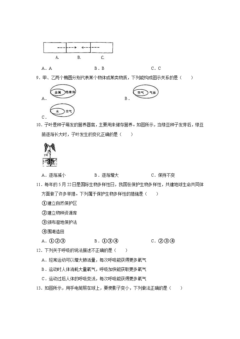 2023年广东省佛山市南海区狮山镇小升初科学试卷(含答案解析)02