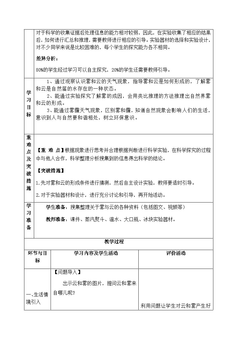 【同步教案】青岛版(六三制)科学五年级上册2.5《雾和云》 教案第2页
