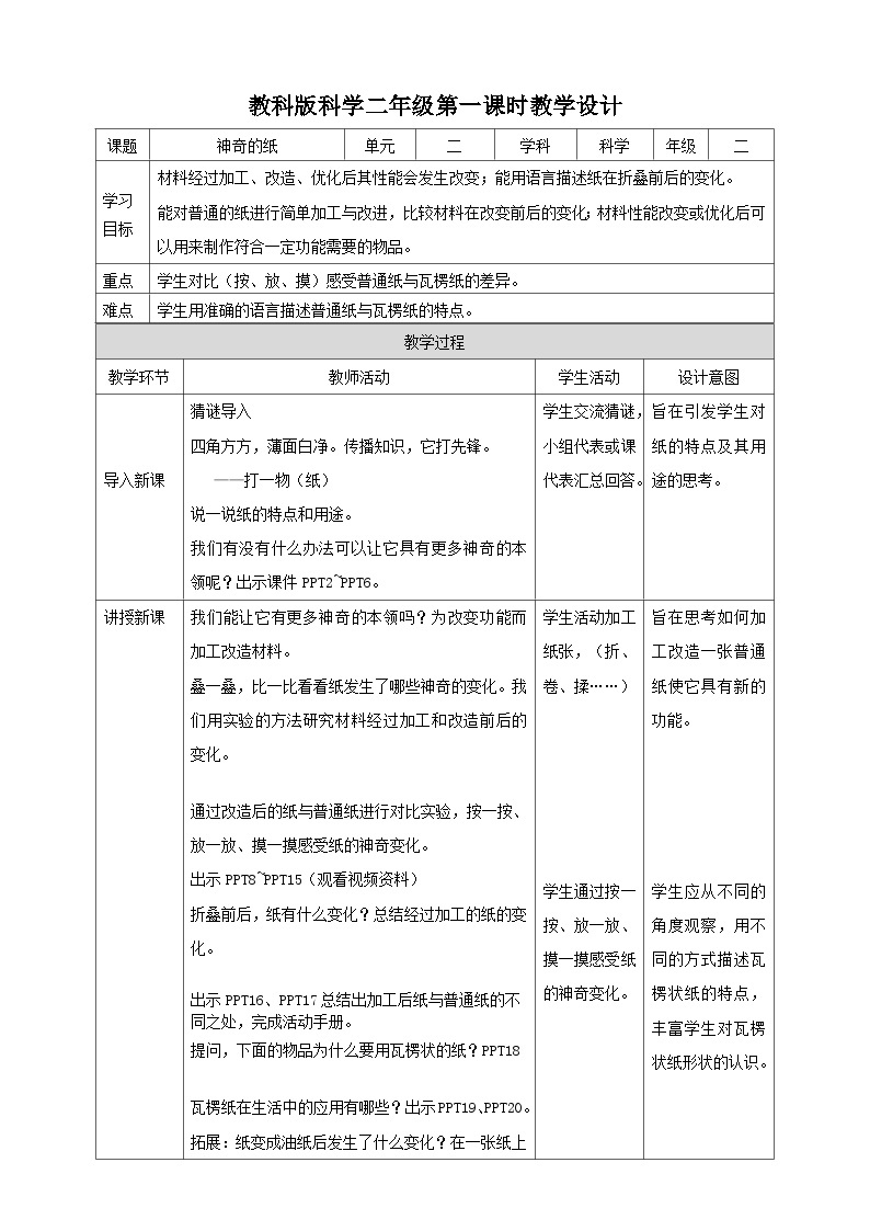 【教科版】科学二上  2.4《神奇的纸》（课件+教案+练习+素材）01