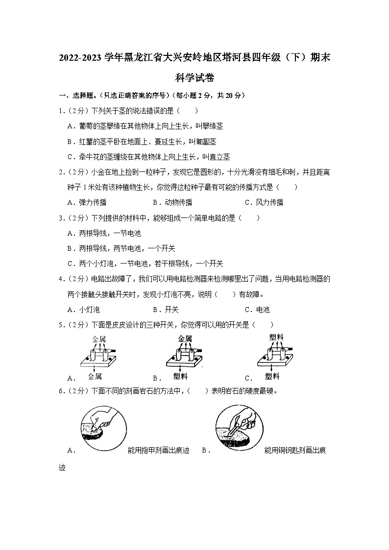 黑龙江省大兴安岭地区塔河县2022-2023学年四年级下学期期末科学试卷第1页