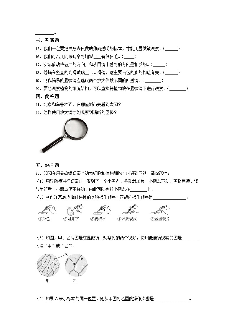 教科版科学六年级上册期中质量训练试题(含答案)02
