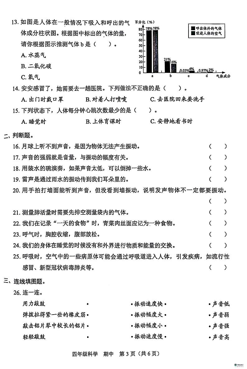 广东省深圳市福田区2023-2024学年四年级上学期11月期中科学试题第3页