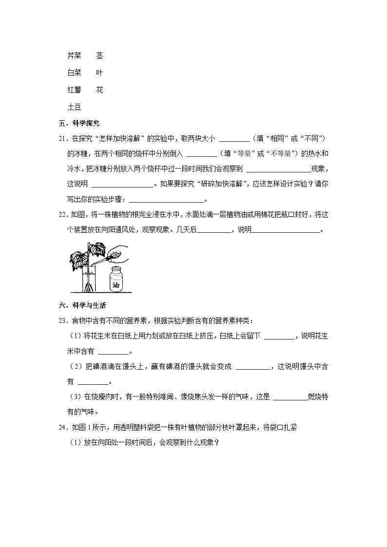 山东省潍坊市2023-2024学年四年级上学期期中科学试卷第3页