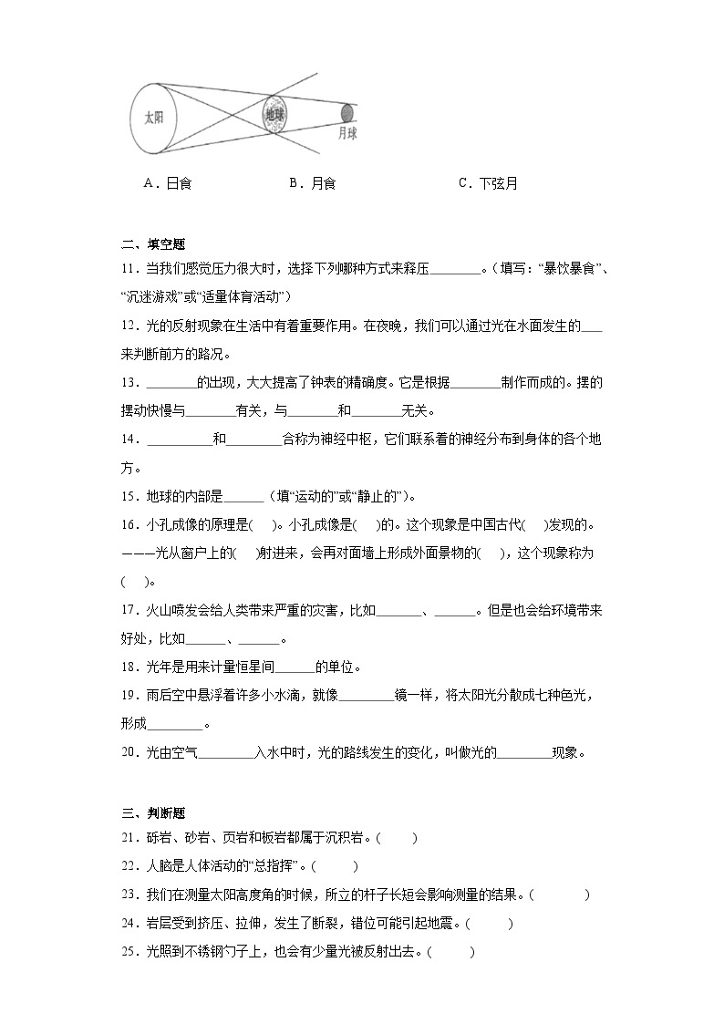 教科版五年级上册科学期末综合训练题（含答案） (2)02