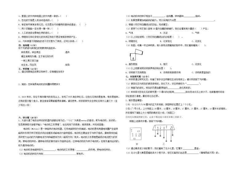 2023-2024学年六年级科学上册期末全真模拟提升卷（二）（苏教版）02