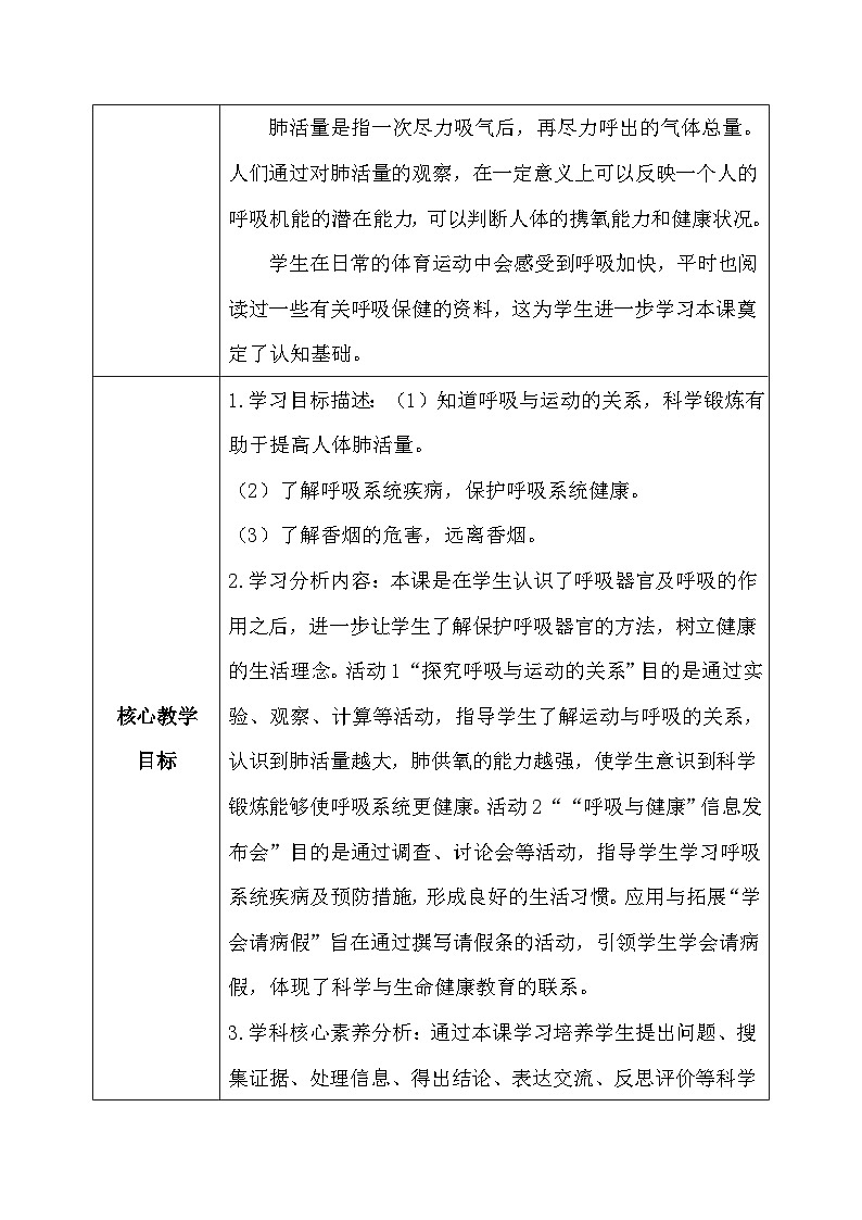 【核心素养】冀教版小学科学四年级下册 12.呼吸与健康 教案02
