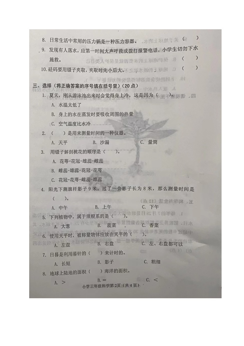 山东省烟台莱阳市2023-2024学年三年级上学期期末考试科学试题02