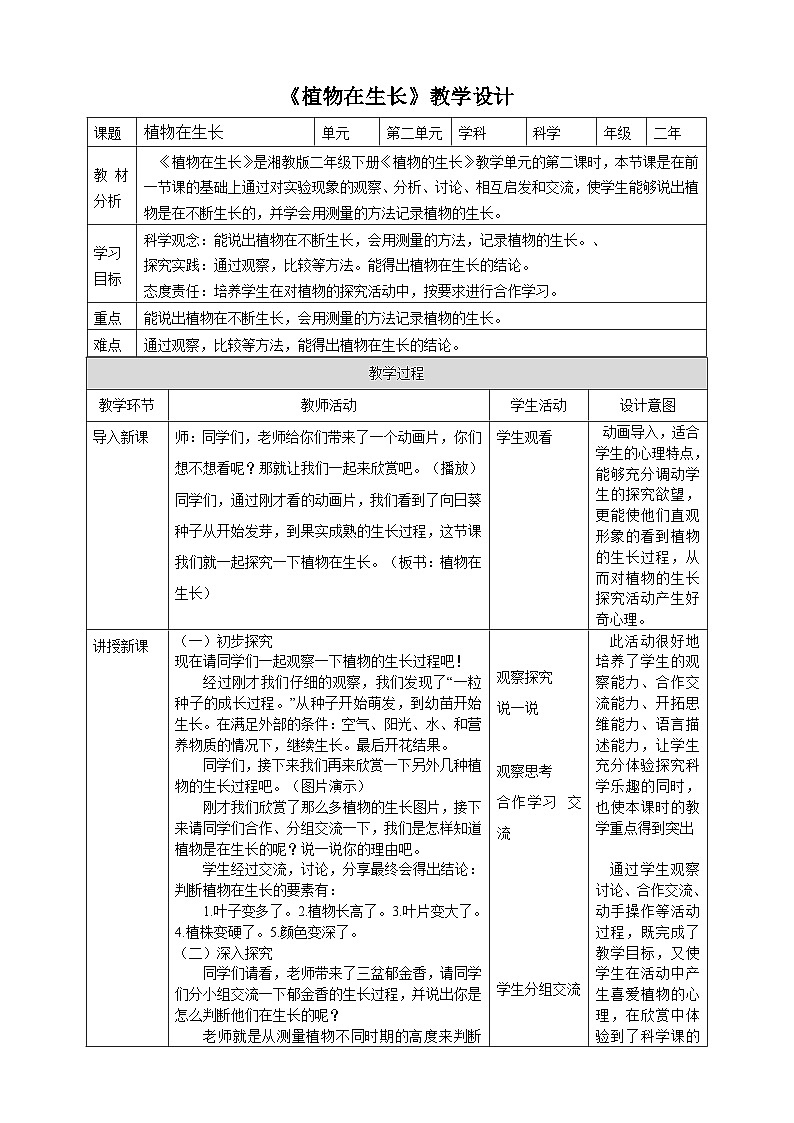 【湘科版】二下科学 2.2 植物在生长 课件+教案+素材01