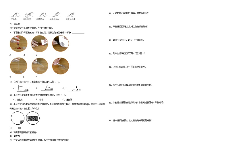 浙江省2023-2024学年六年级上学期科学高频易错期末考前预测卷(教科版)第2页