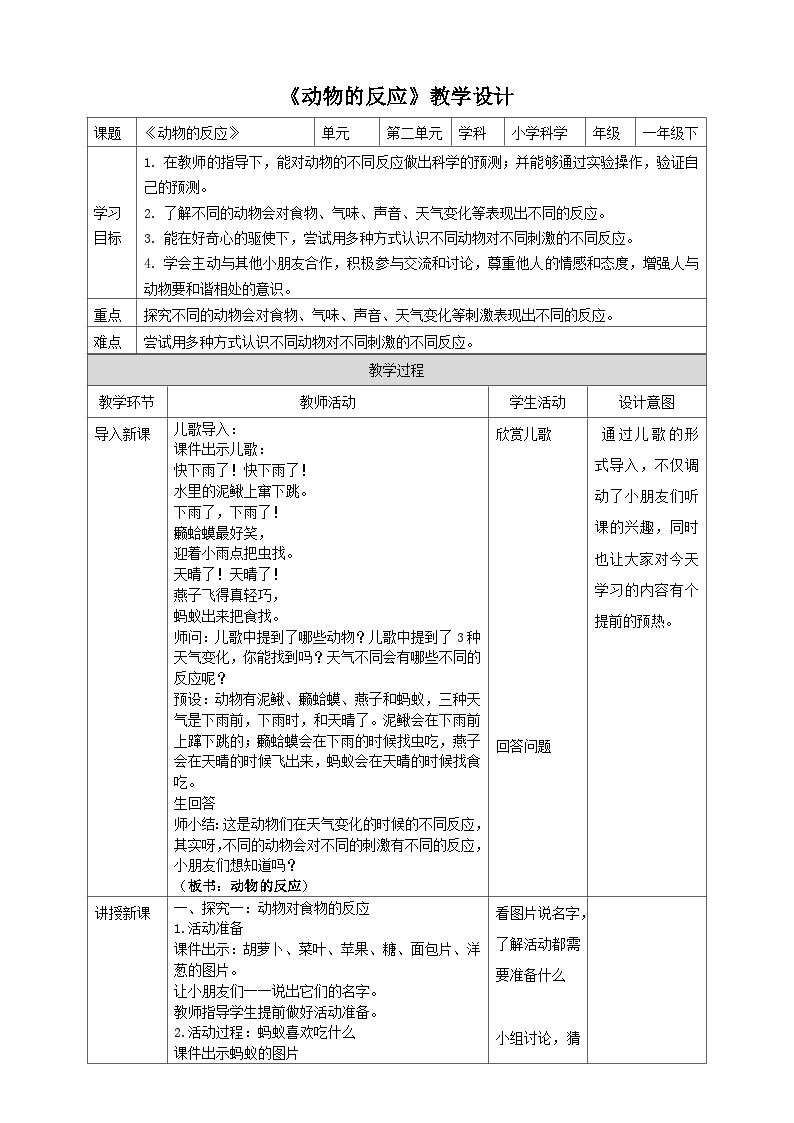 【青岛版六三制】一下科学  2.5.动物的反应 课件+教案+练习01