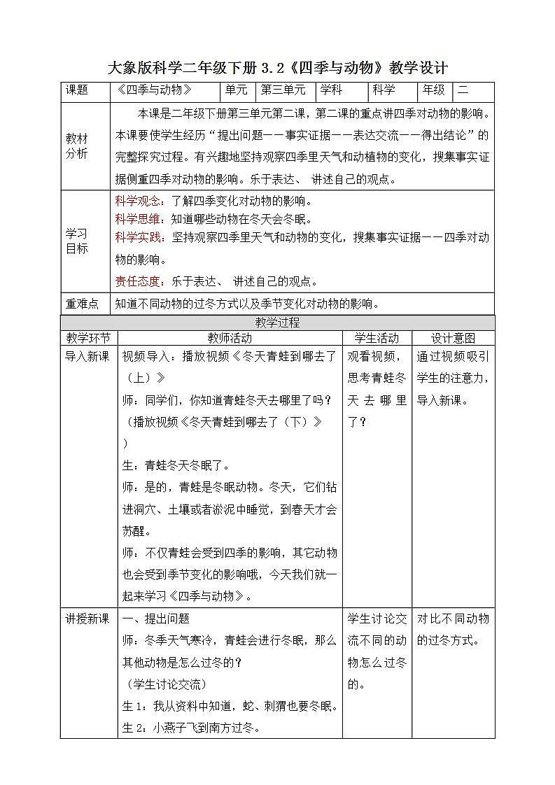 【核心素养】大象版科学二年级下册 准备单元3.2《四季与动物》课件+教案+分层练习(含答案)+素材01