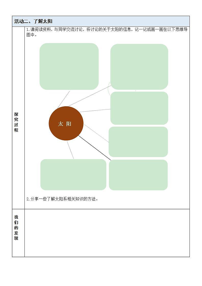 教科版科学六年级下册3.1《太阳系大家庭》探究记录单第2页