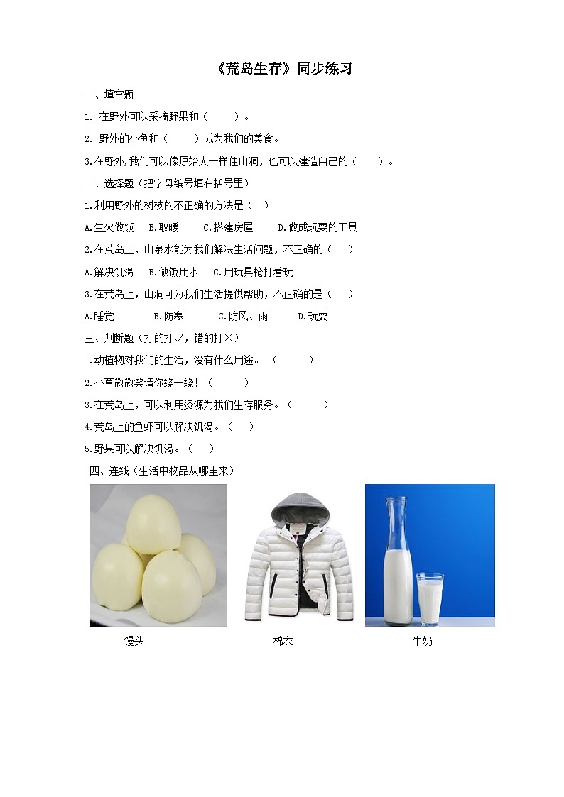 大象版科学二年级下册1.1 荒岛生存同步练习第1页
