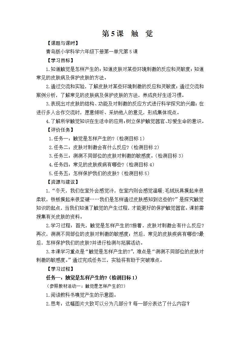 青岛版科学六年级下册1.5《触觉》课件+教案+练习(含答案)+素材01