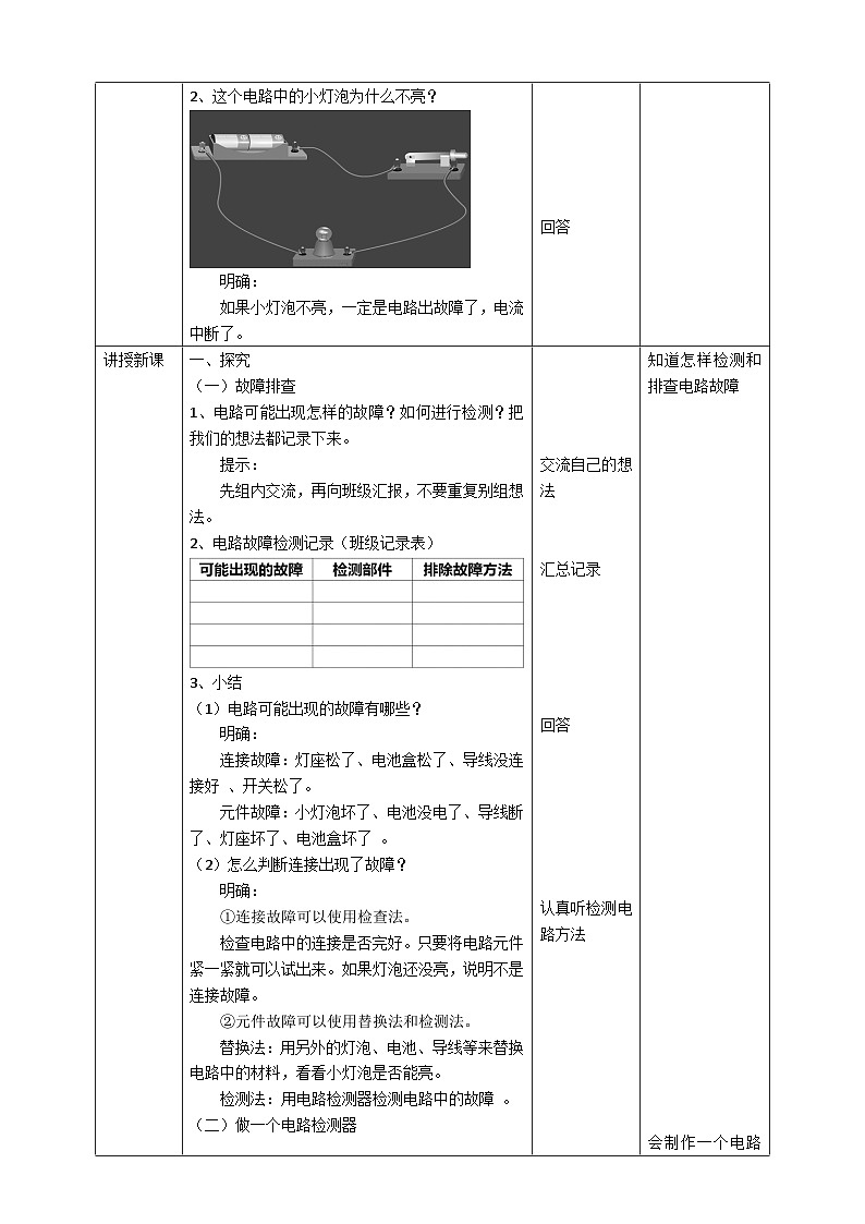 新教科版四年级下册科学2.4《电路出故障了》教案(定稿)02