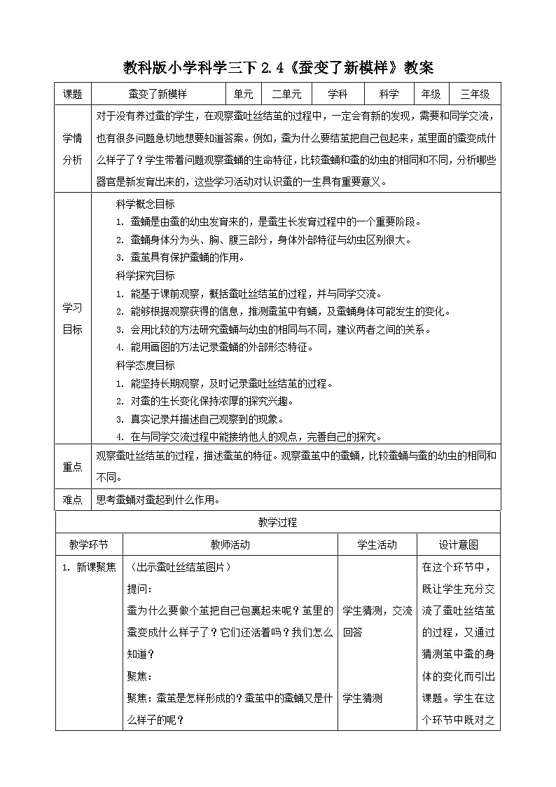 【核心素养】2.4《蚕变了新模样》课件+教案(教科版科学三下)01