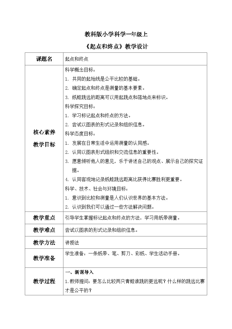 教科版 科学 一上 《起点和终点》 课件+教案（含教学反思）01